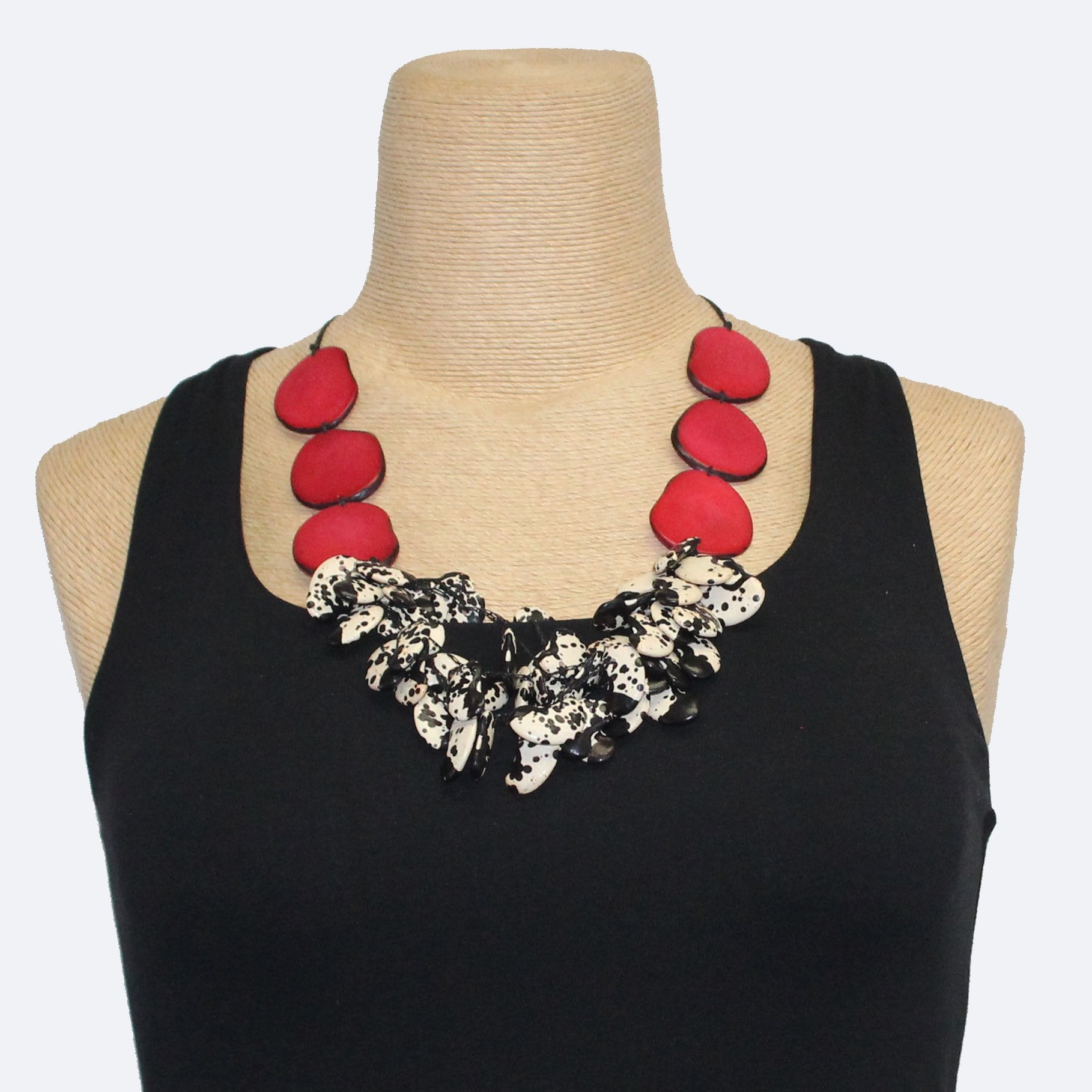 Lula Castillo Necklace, Lima Beans and Red Tagua Nuts