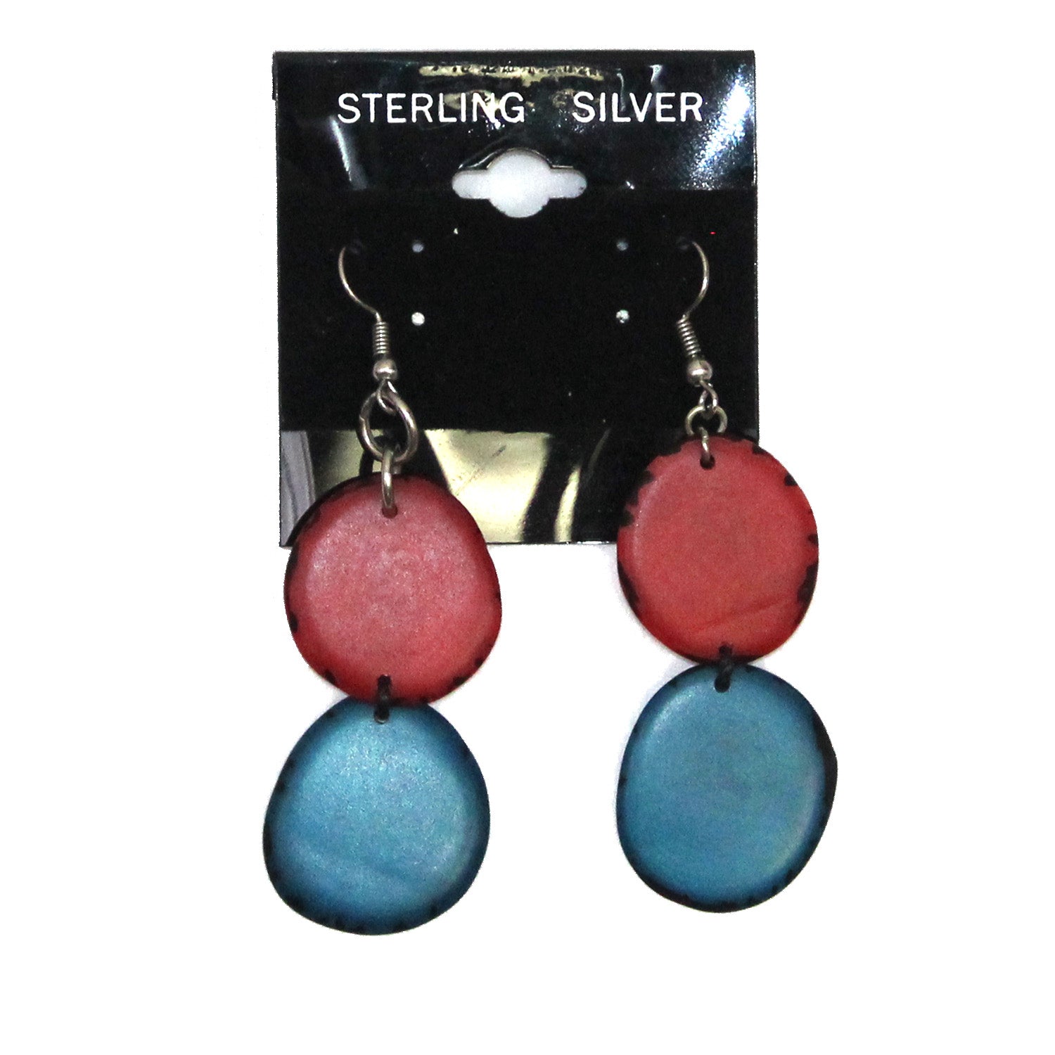 Lula Castillo Earrings, Two Mini Tagua, Blue/Red