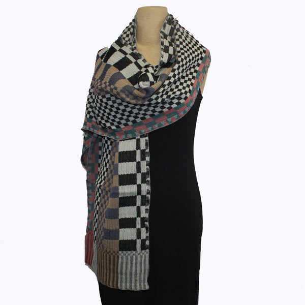 Nuno Shawl, Half Size, Checkered Check, Multicolored