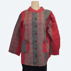 Mona Lisa Jacket, Multi Textile Stripe Print, Red/Grey, L