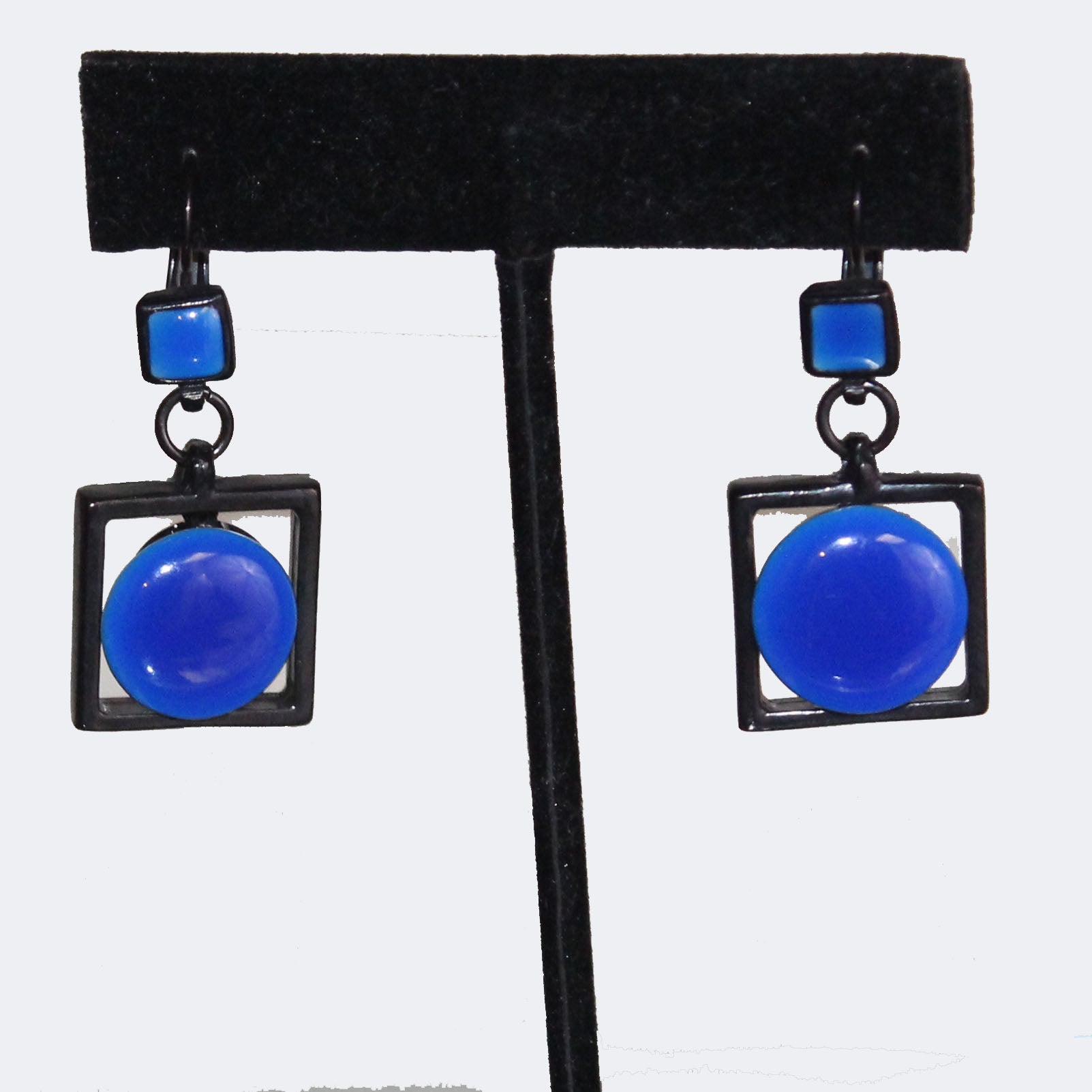 Thierry Joo Earrings, Framed Beads, Cobalt Blue/Black