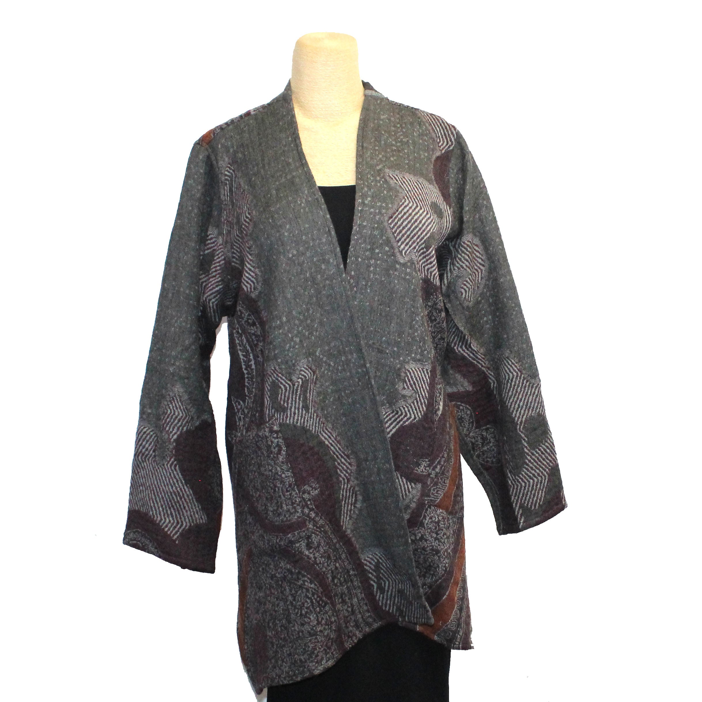 Yaza Jacket, Uma, Paisley & Stripes, Eggplant/Grey/Charcoal #2, Fits S-XL