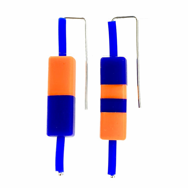 Frank Ideas Earrings, Color Block, Orange/Royal Blue