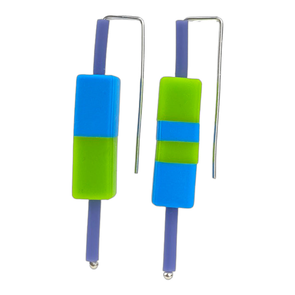 Frank Ideas Earrings, Color Block, Green/Blue/Purple