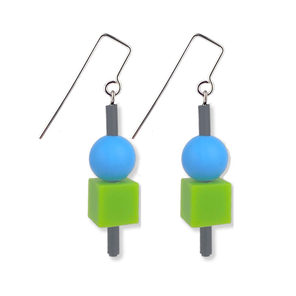 Frank Ideas Earrings, Jello, Blue/Green